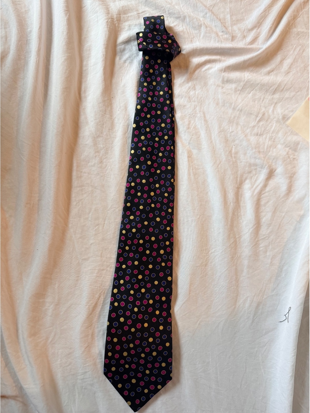 Brioni Black Silk Tie with Multicolor Polka Dots